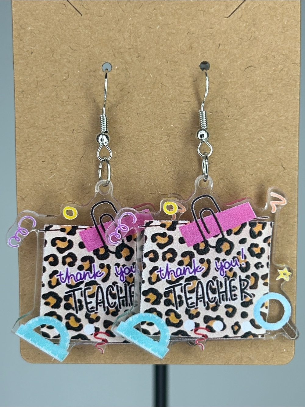 Teacher Appreciation Leopard Print Thank You Earrings Accent Fashion Jewelry - Picture 1 of 4
